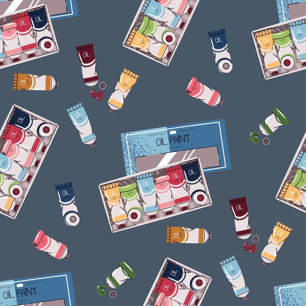 Colorful oil paint tubes and sets vector