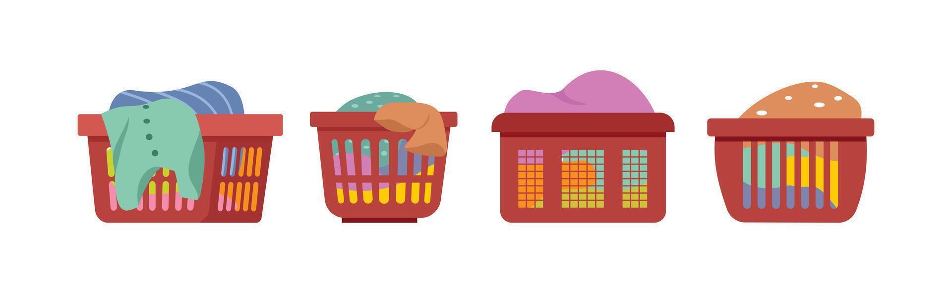 Basket clothes illustration. Laundry basket. Cleanliness. Set of laundry basket. Collection of basket clothes. vector