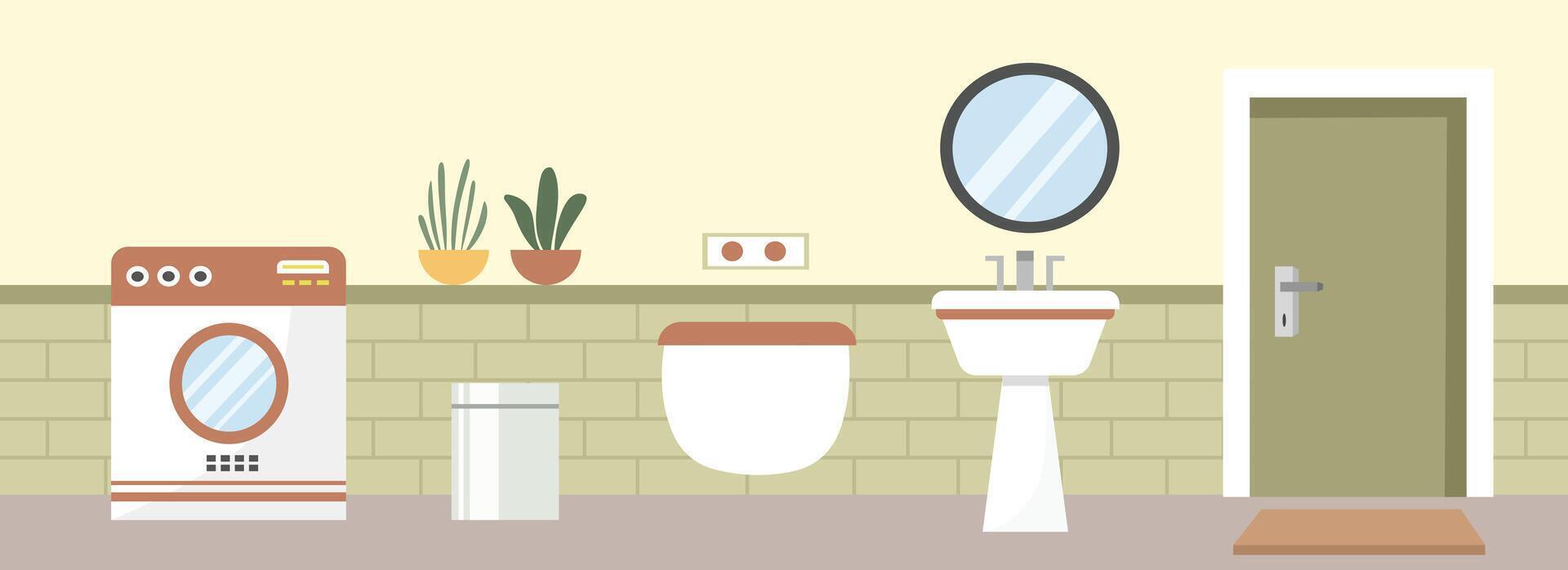 Modern bathroom with washing machine and sink vector