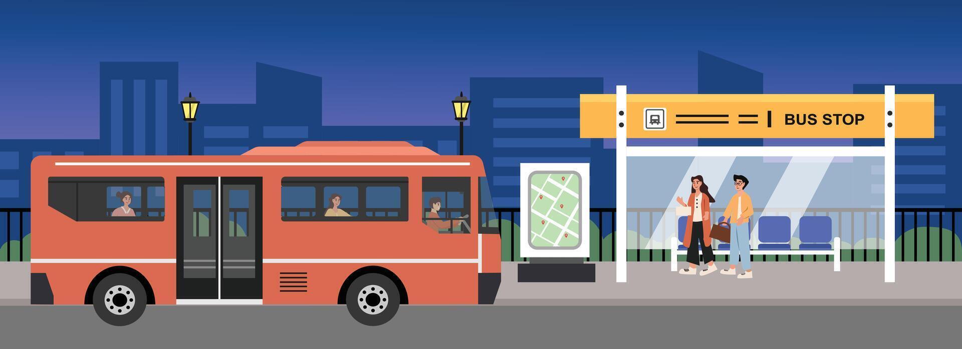 City bus at night bus stop vector