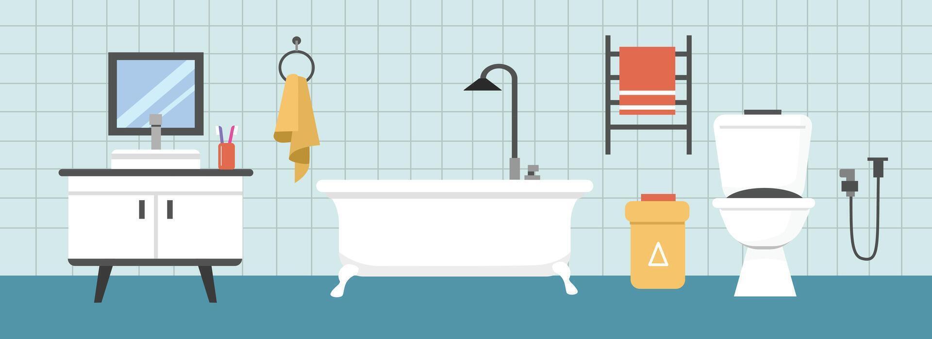 Modern bathroom with tub and fixtures vector