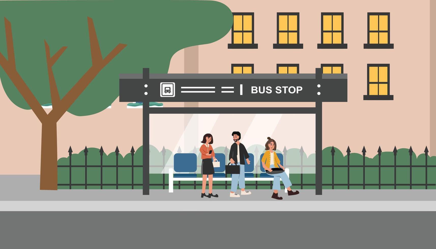 People waiting at a bus stop vector