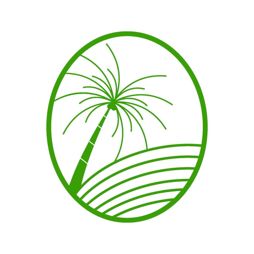 coconut trees and waves inside an ellipse vector