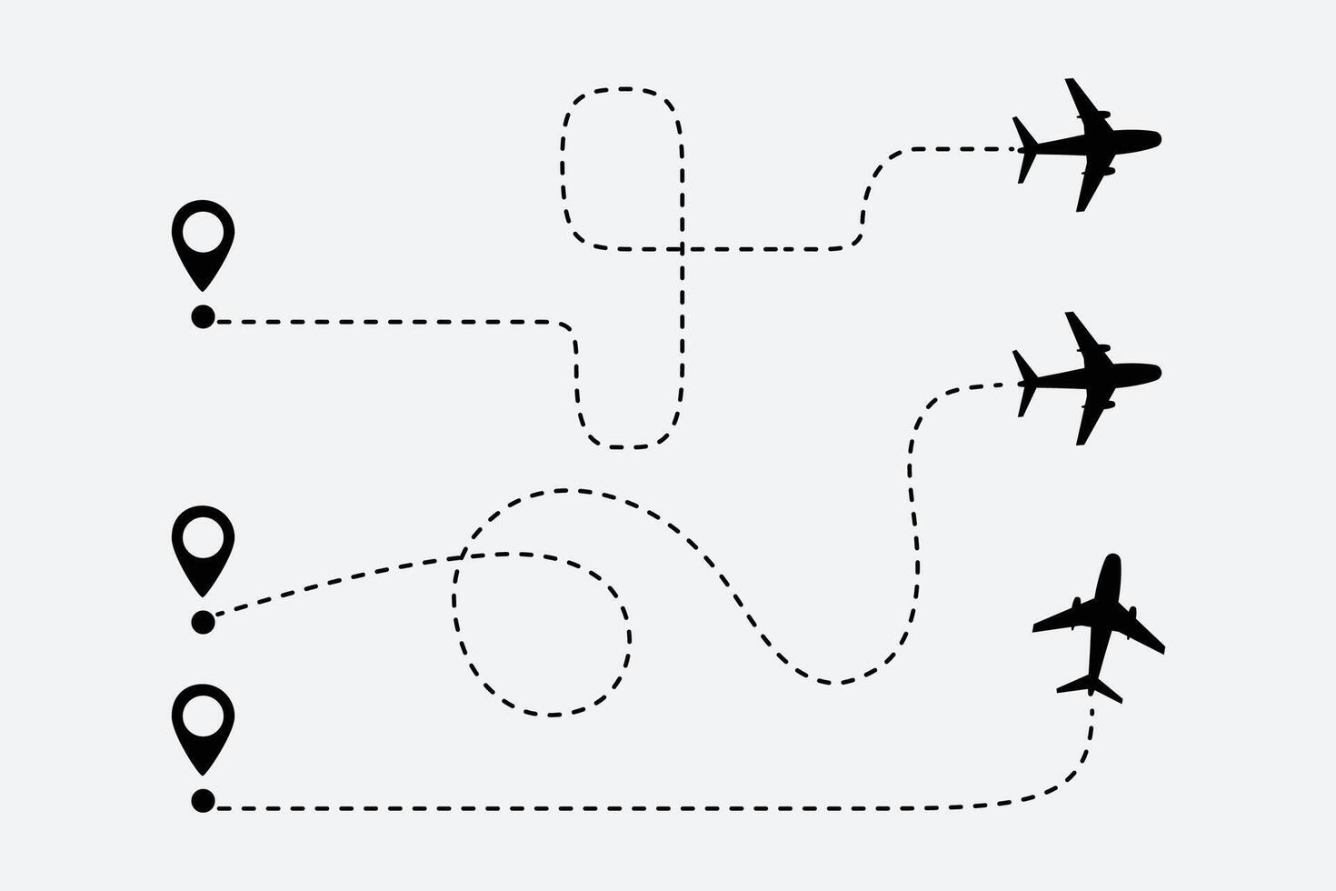 A plane flying along a dotted line, flying plane with twisted vector
