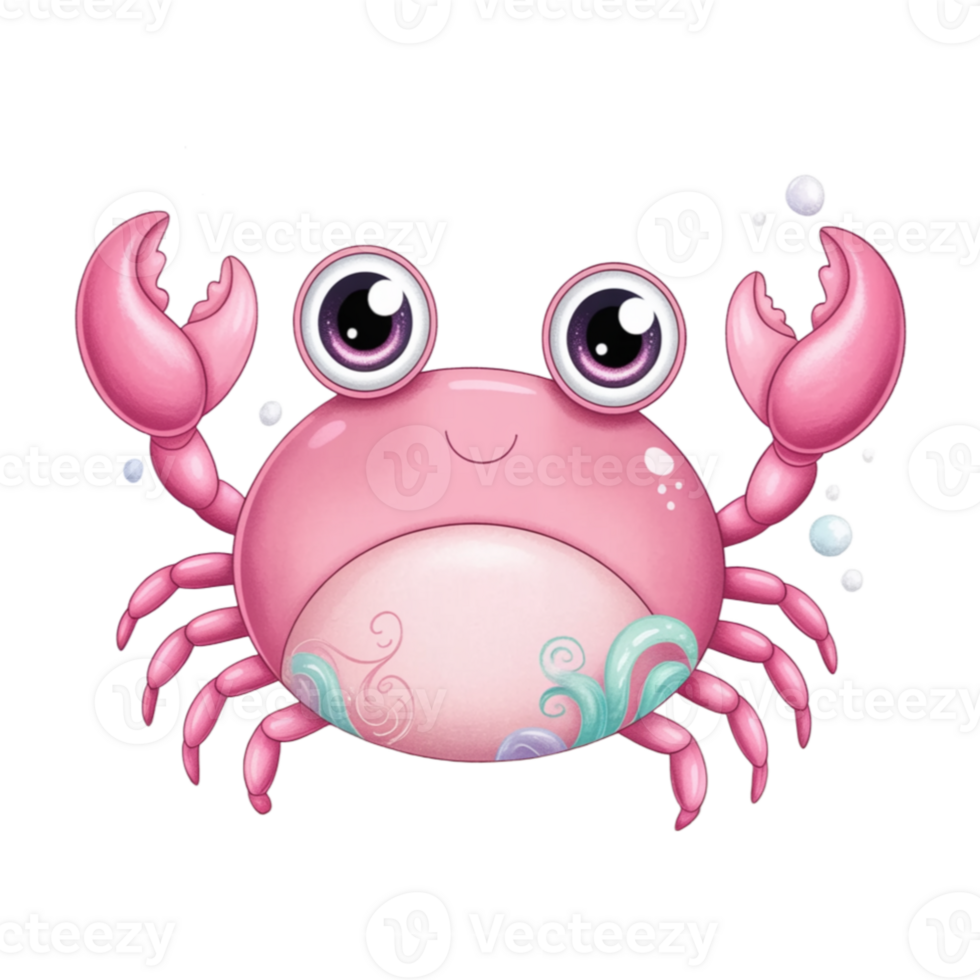 A cartoon pink crab with big eyes png
