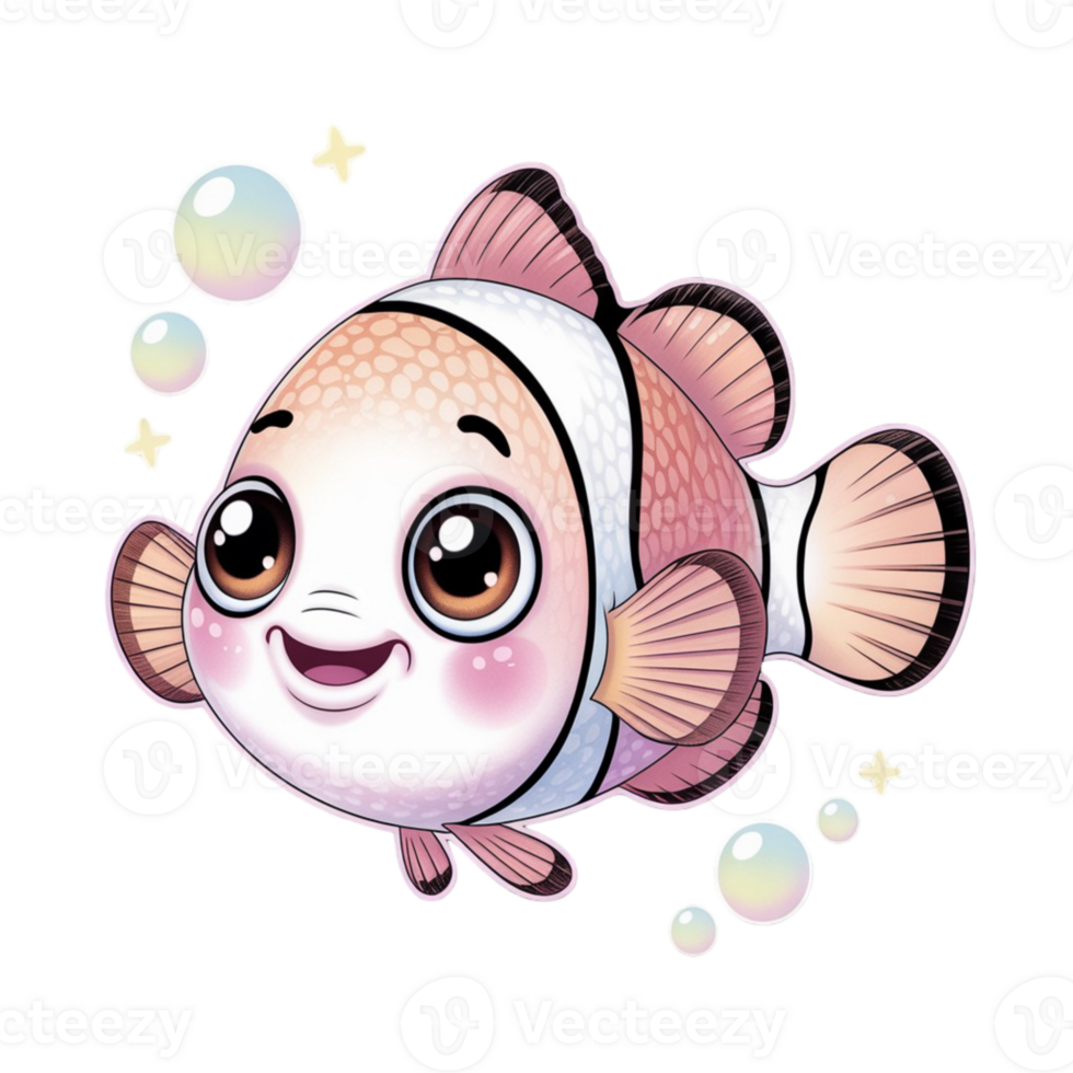 A cartoon clown fish with bubbles around it png