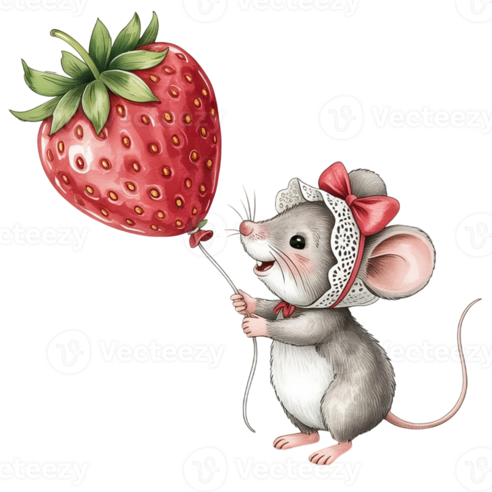 A cartoon mouse holding a strawberry png