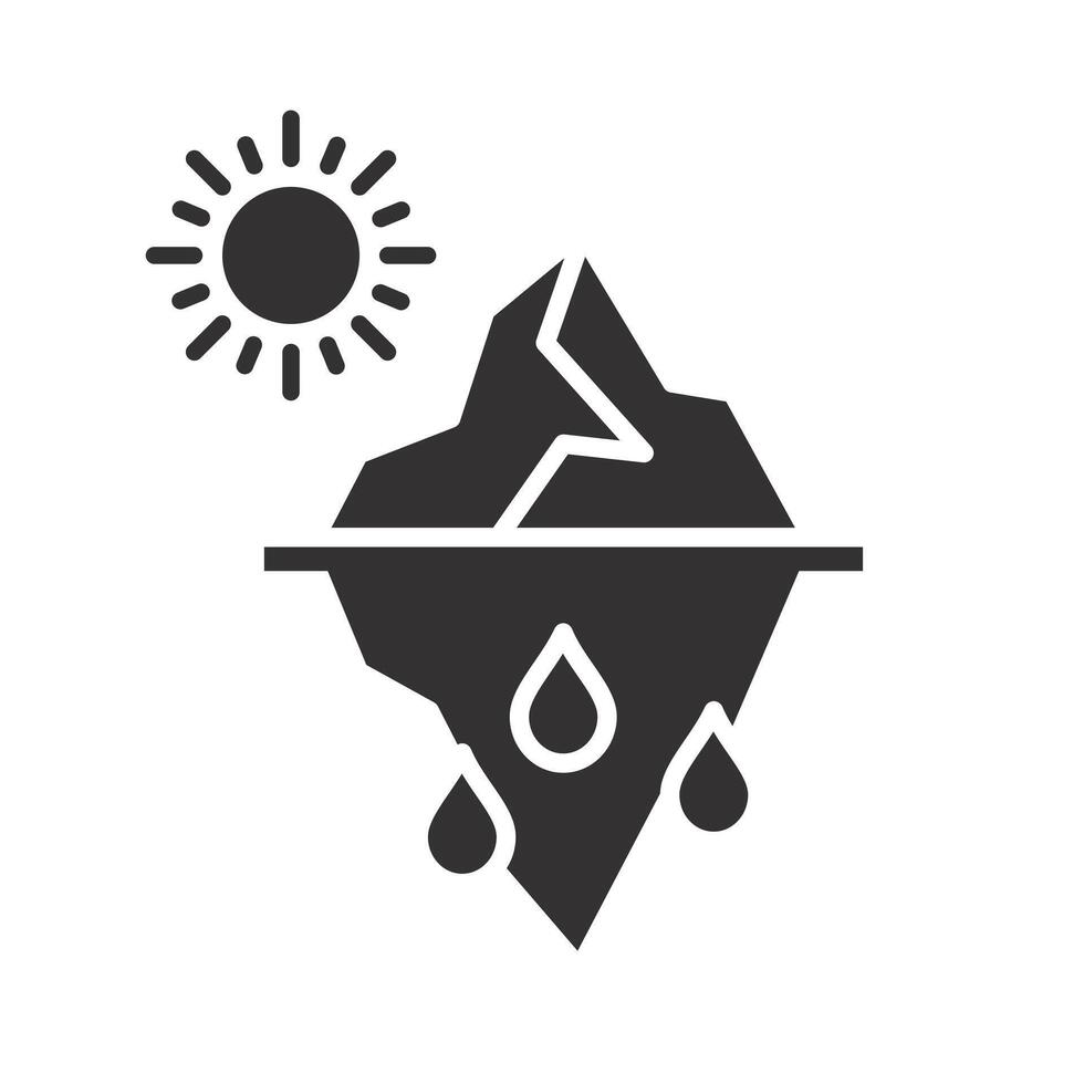 problem global warming, iceberg melting icon, sun and glacier, change climate, flat illustration vector