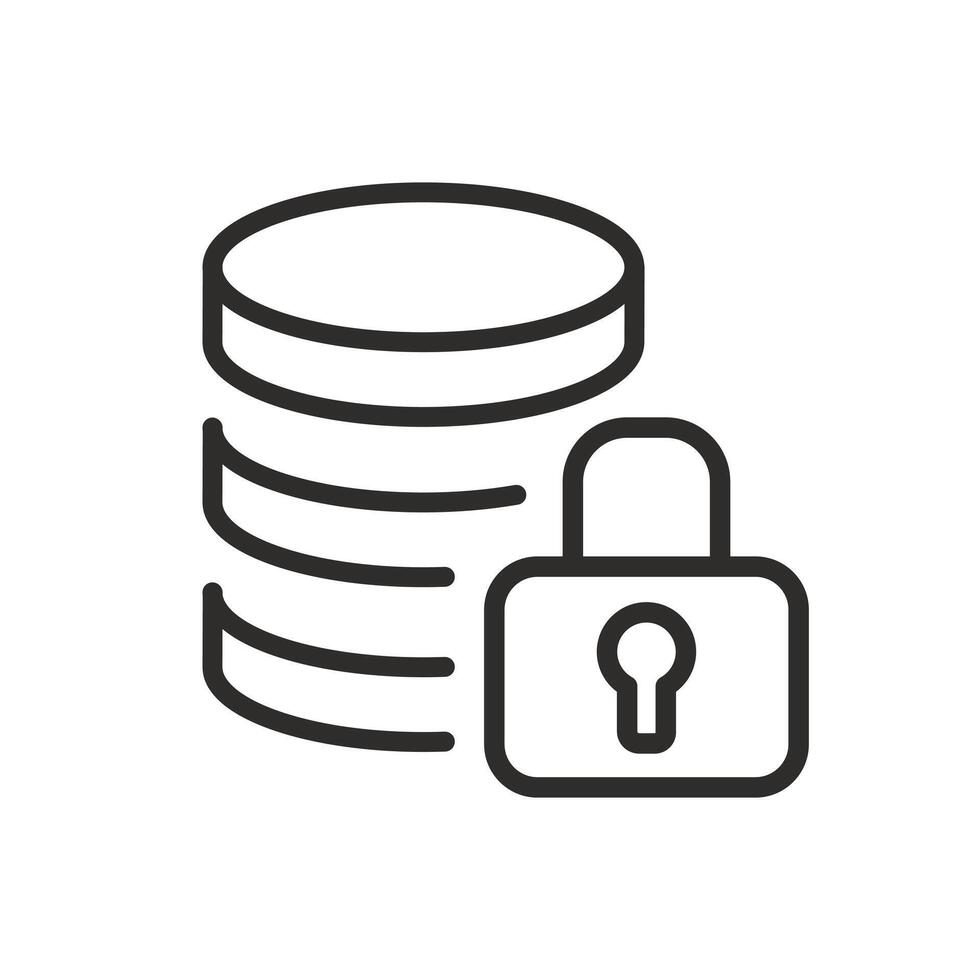 data protection icon, data center with padlock, thin line web symbol on white background - editable stroke illustration eps10 vector
