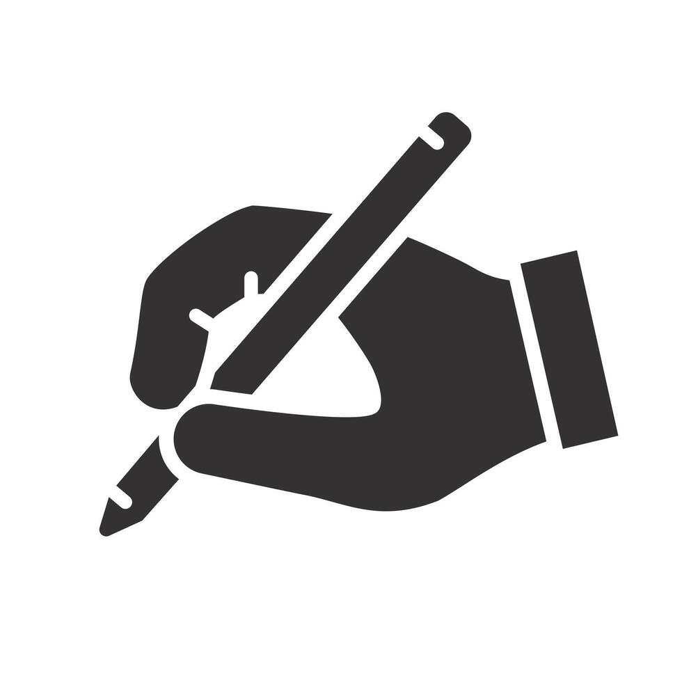 handwriting, hand holding pen icon, writing signature, flat illustration vector