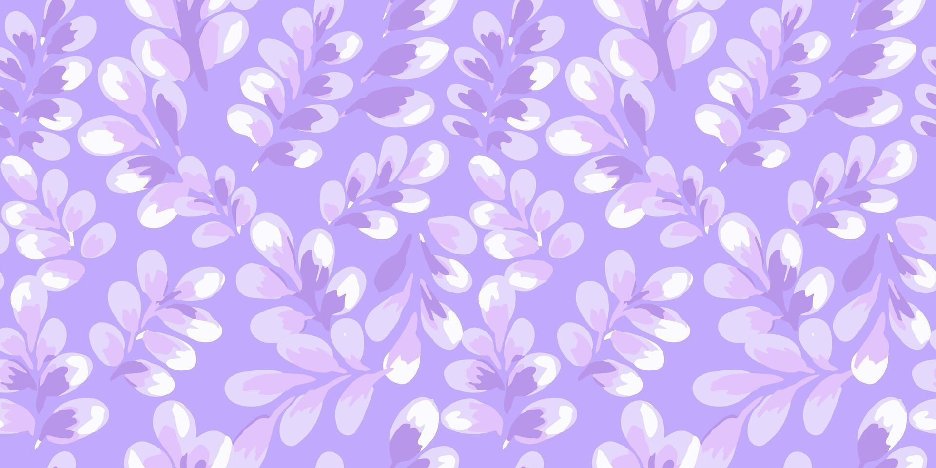 Seamless pattern with artistic purple leaves on a violet, lavender background. Perfect for textile prints, packaging, wallpaper, branding, and nature ornament surface design vector