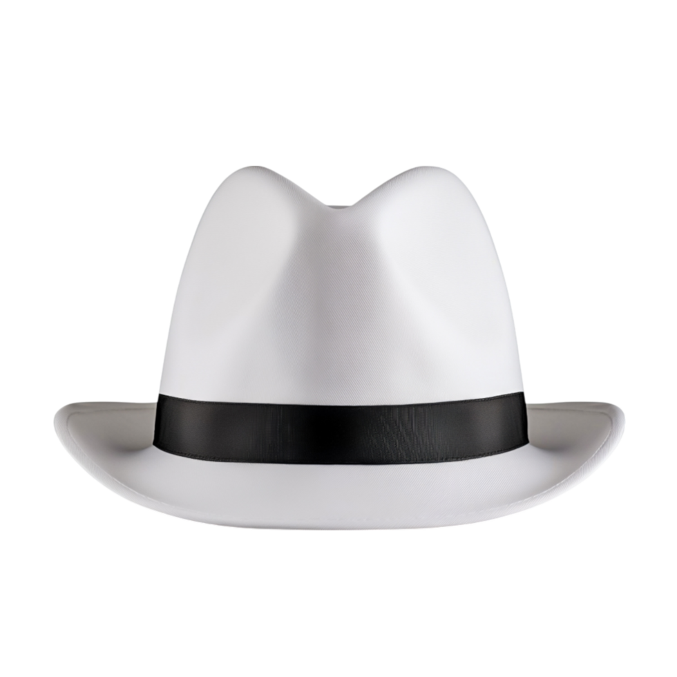 Elegant White Hat with Black Band Solid Background for Fashind Style png