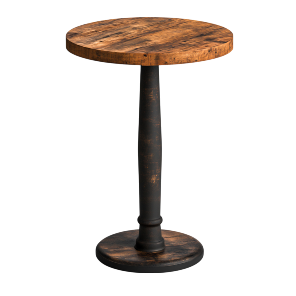 Vintage Round Wooden Table with Dark Metal Base in Rustic Style png
