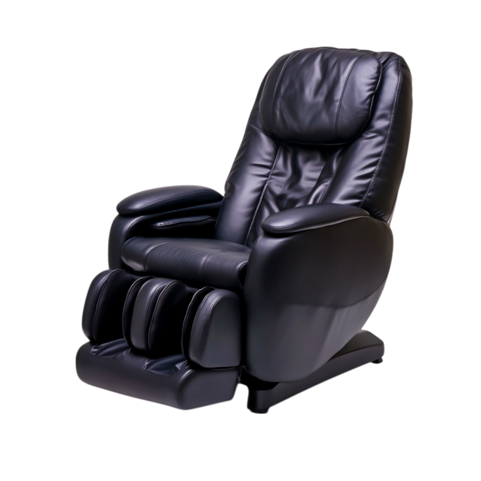 Luxurious Black Leather Massage Chair with Footrest for Ultimate Relaxation Experience png