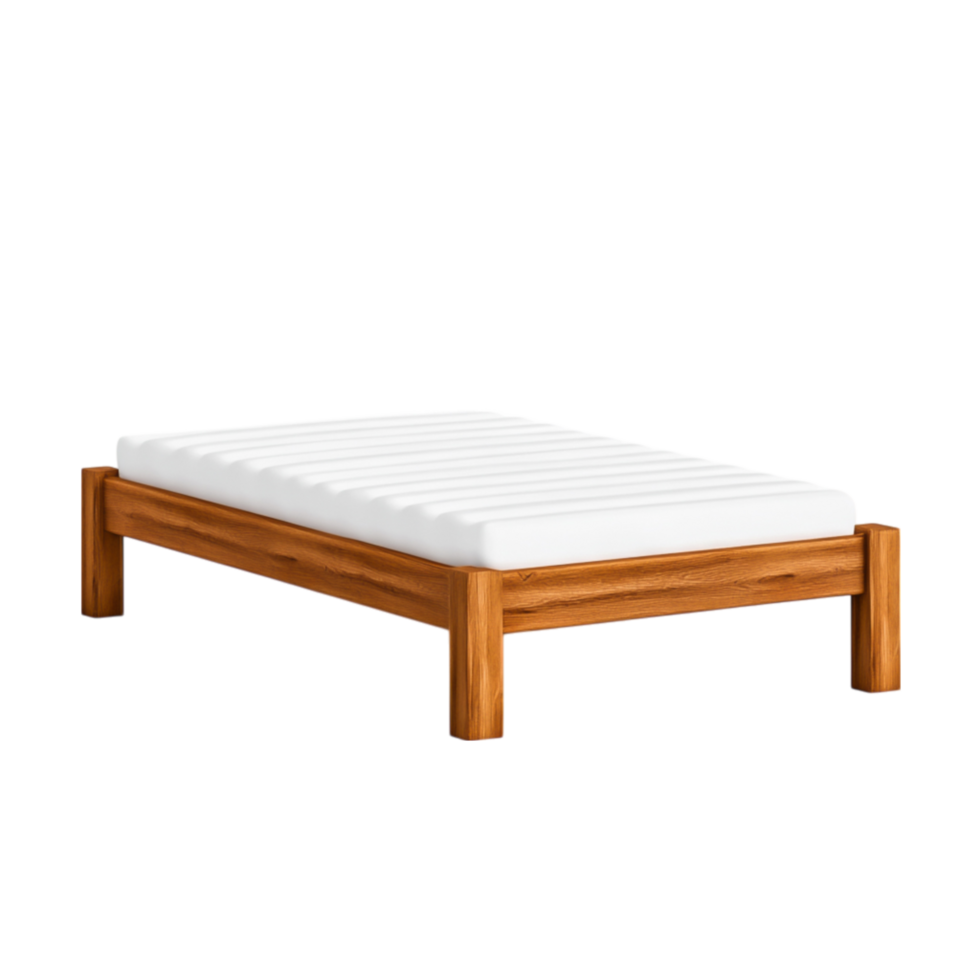 Minimalist Wooden Bed Frame with Simple Design and Comfortable Mattress Support png