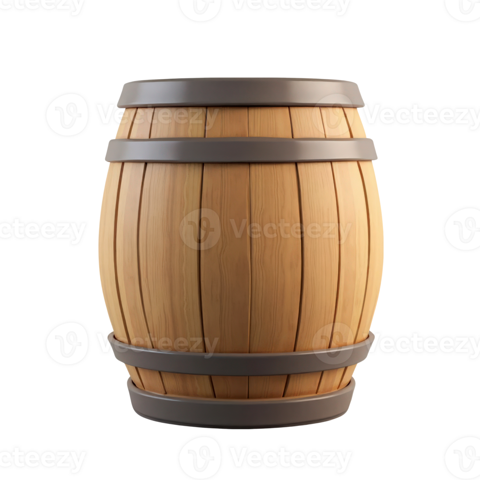 Classic Wooden Barrel with Metal Hoops Isolated png