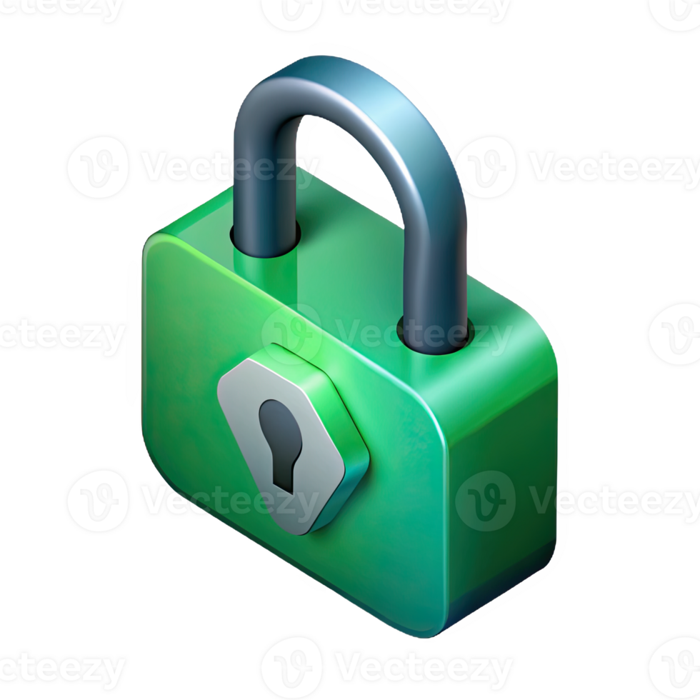 Transparent Background Green Isometric Lock Icon for Easy UI Integration png