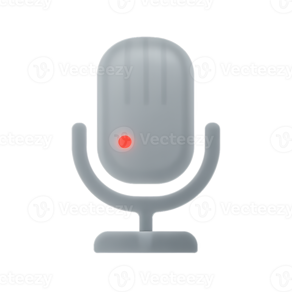 Minimalist 3D Microphone Icon with Red Recording Indicator png