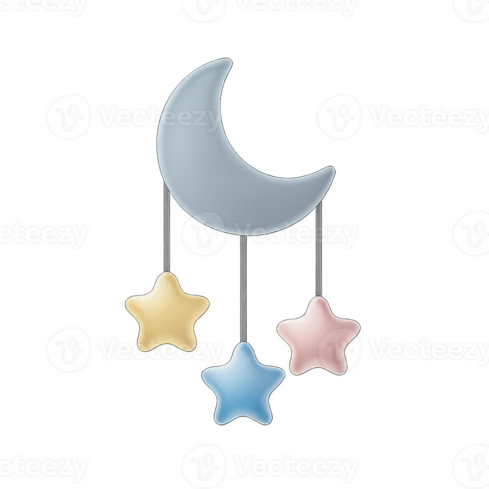 3D Baby Mobile Icon with Moon and Pastel Stars png