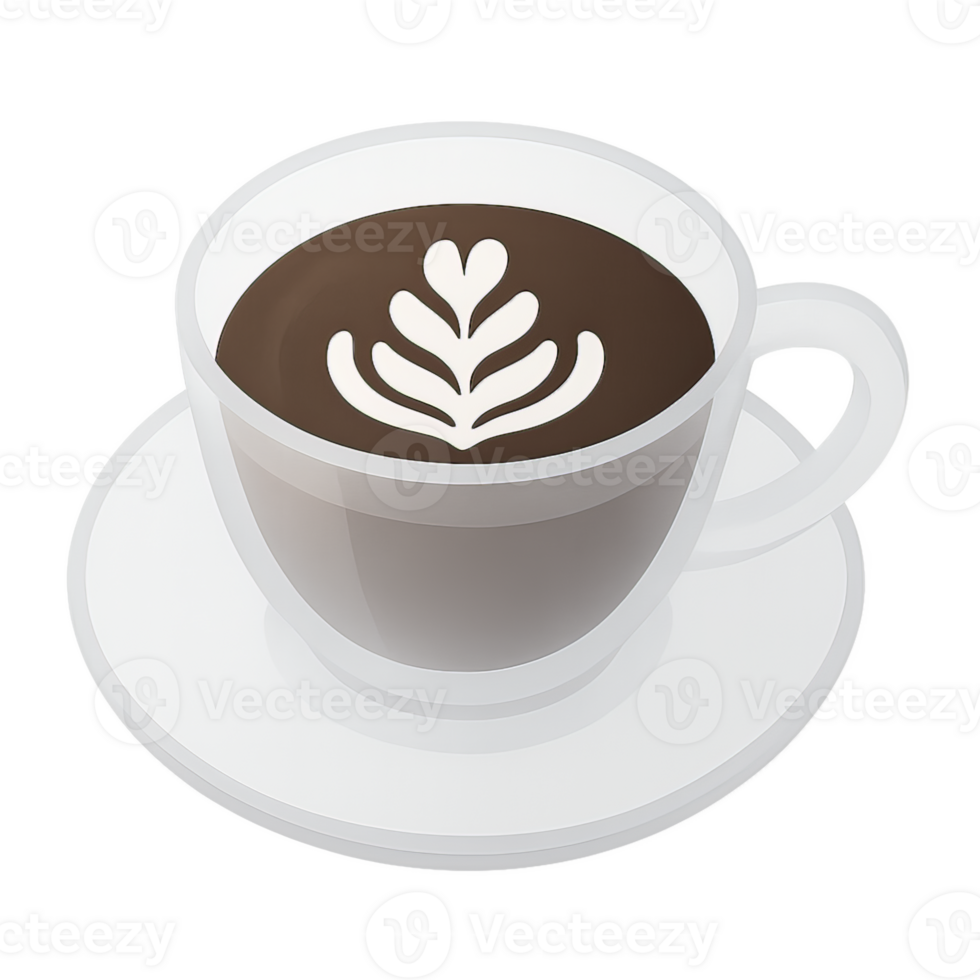 Glassmorphism Coffee Cup Icon with Tulip Latte Art png