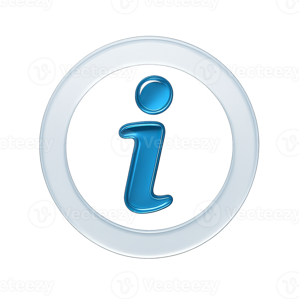 3D Blue Information 'i' Symbol in a Glass Circle png
