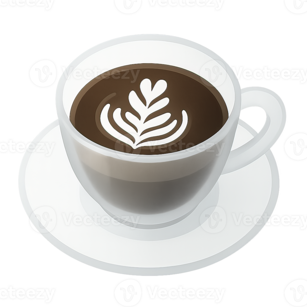 Glassmorphism Coffee Cup Icon with Rosetta Latte Art png