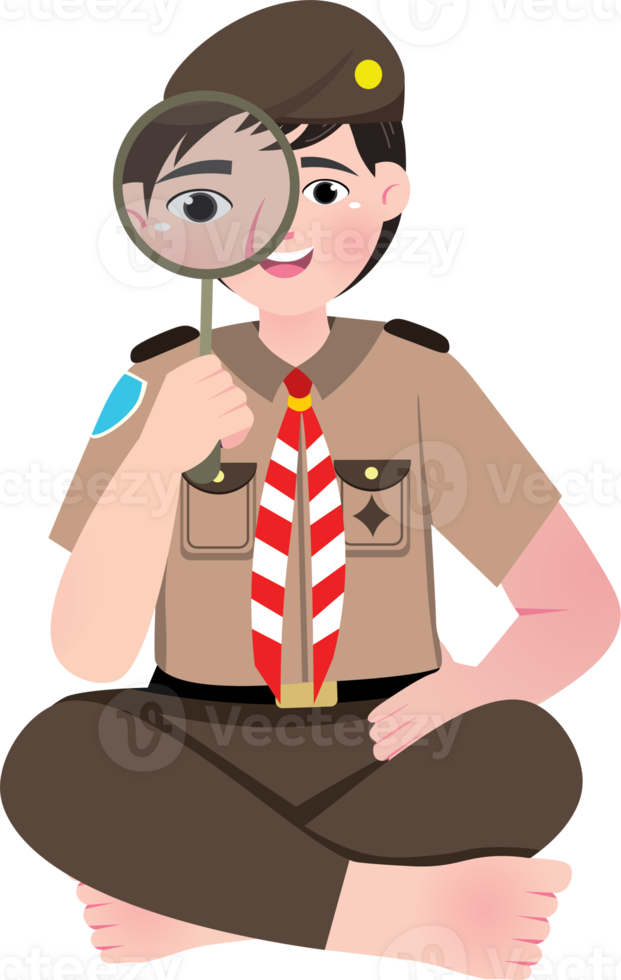 Scout Boy Searching Carefully with Magnifier png