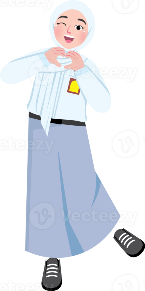Smiling Muslim Student Showing Korean Hand Pose png