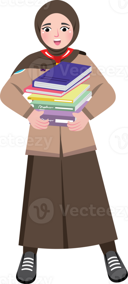 Hijab Girl in Scout Uniform Carrying Books png