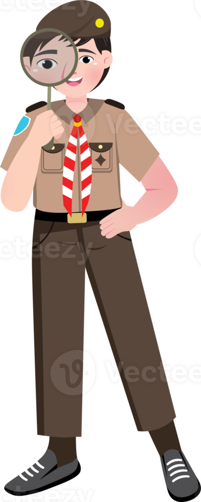 World Scout Day, Scout Boy Searching Carefully with Magnifier png