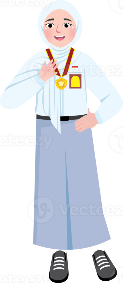 Hijab Girl Holding Medal for School Achievement png