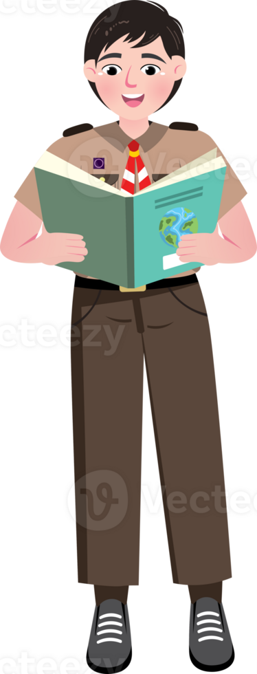 Scout Boy Reading a Book in School Library png