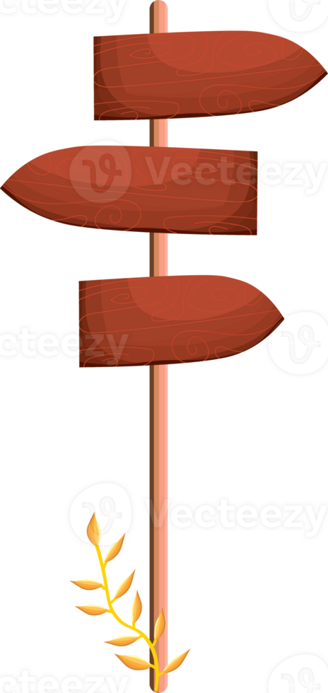 Three Direction Wooden Signpost with Rustic Outdoor Style png