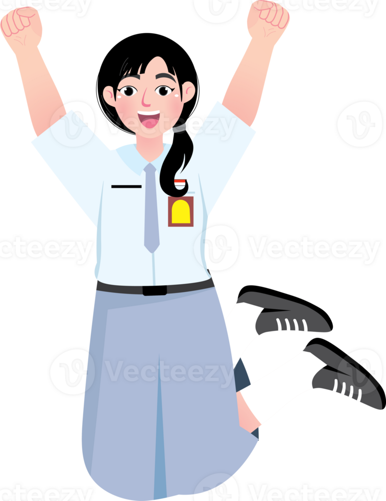 Energetic High School Girl Jumping with Joy png