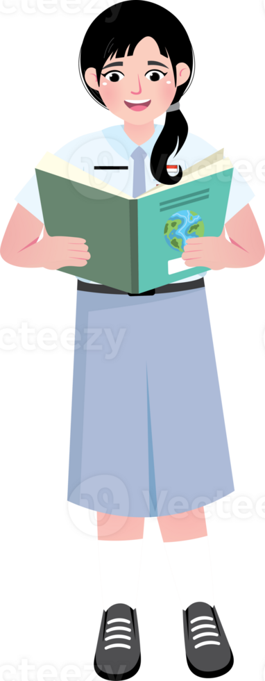 Senior High School Girl Reading a Book in Classroom png