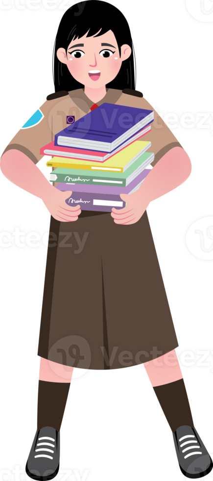 Scout Girl Carrying a Stack of Books to Class png