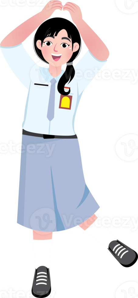 Playful Student Girl Smiling with Korean Pose png
