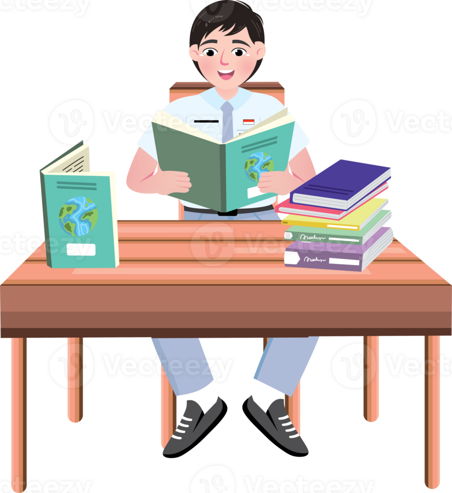 High School Boy Reading a Book in Classroom Quietly png