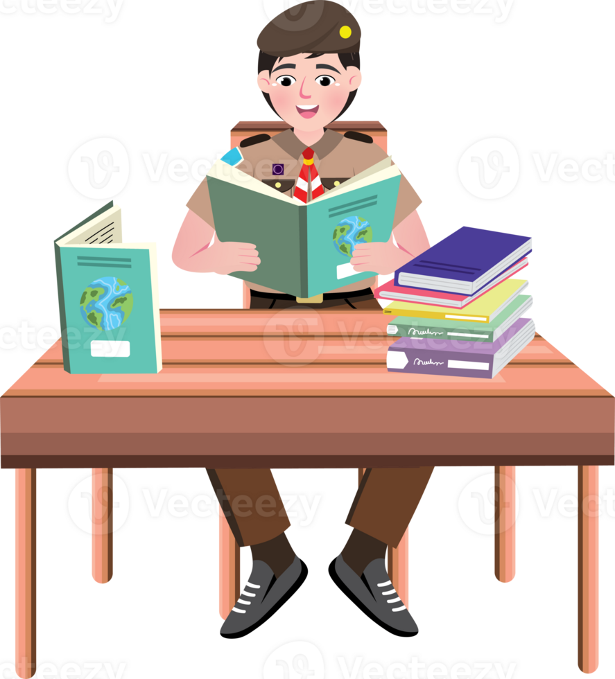Scout Boy Studying Map with Focus and Curiosity png