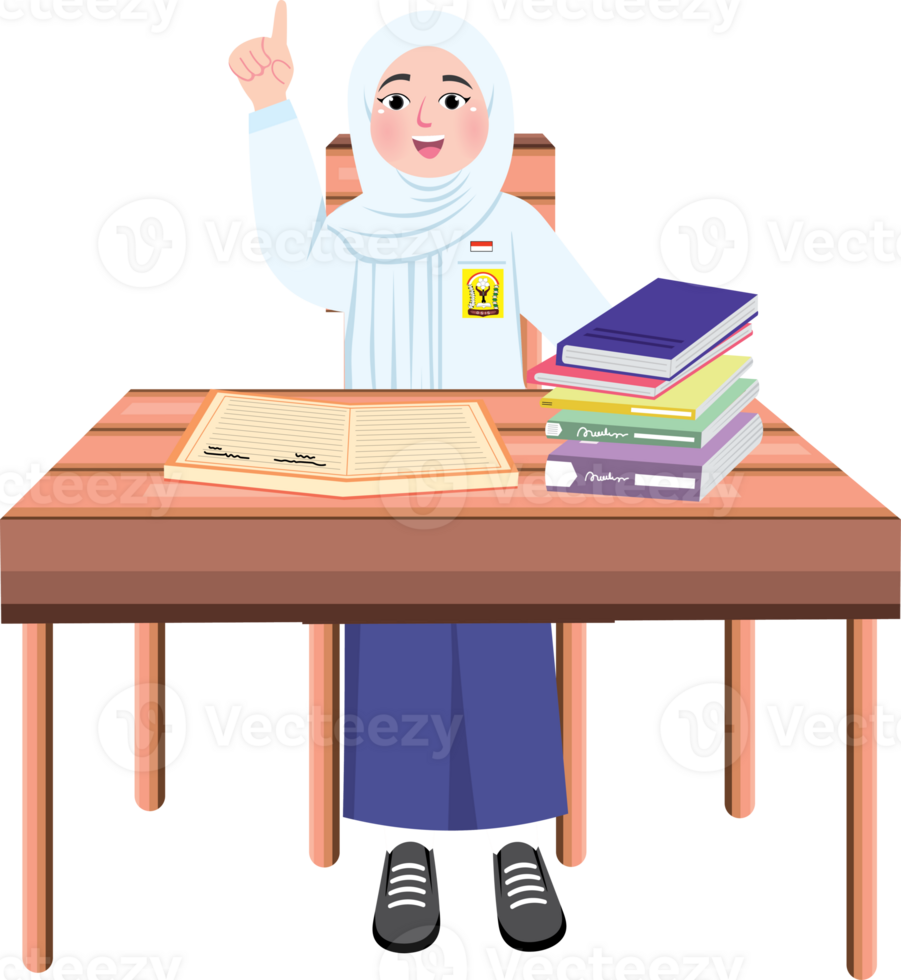 Hijab Girl Raising Hand in Junior High School Classroom png