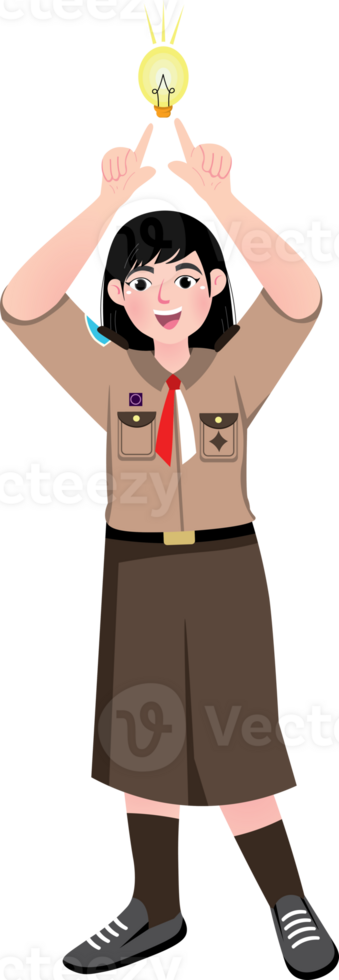Scout Girl Feeling Inspired While Studying in Class png