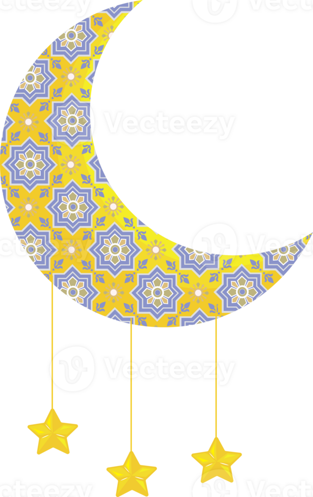 Golden Moon and Star with Moroccan Motif for Islamic Celebration png