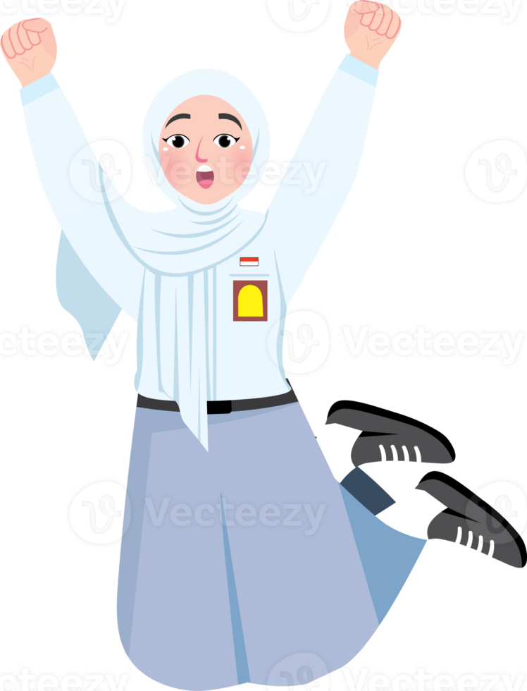 Energetic Muslim Girl Jumping Joyfully at School png