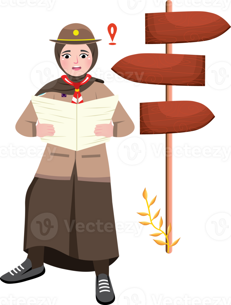 World Scout Day, Scout Girl Reading Map png