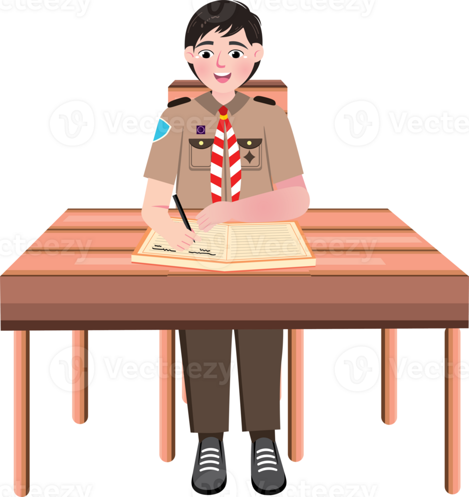 Scout Boy Writing Notes in School Notebook png