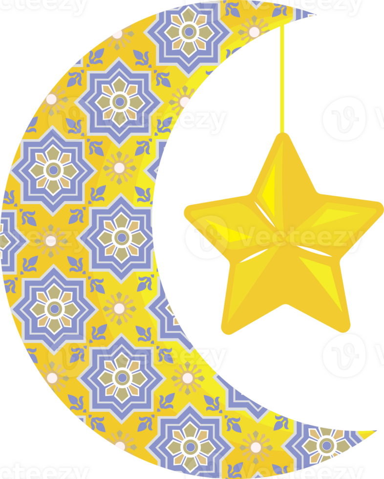 Crescent Moon and Star Design with Traditional Moroccan Geometry png