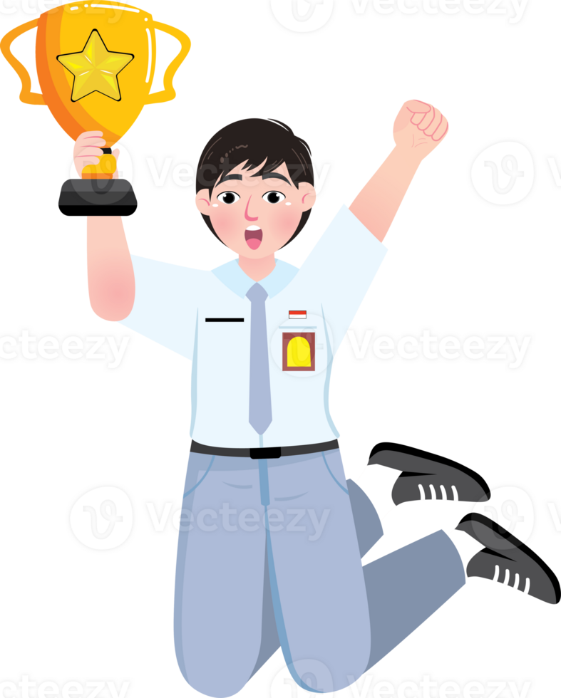 Teen Boy Holding Trophy with a Big Smile png