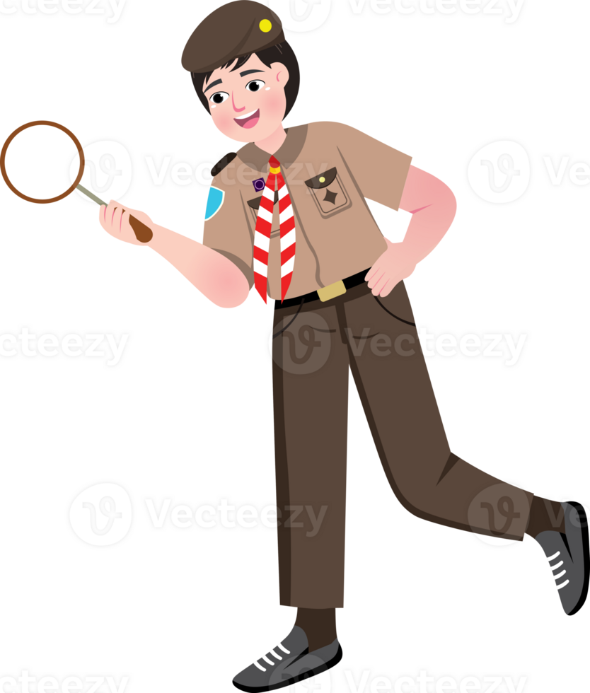 Scout Boy Holding Magnifying Glass to Explore png