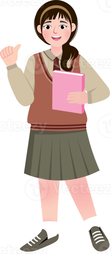 Korean Schoolgirl Standing in Uniform with Bright Smile png