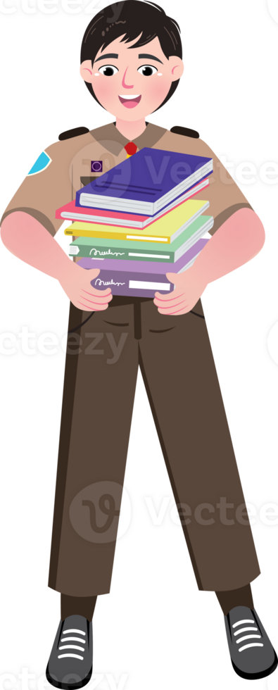 Scout Boy Holding Books While Walking at School png